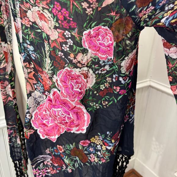 Soft Surroundings Plus Size 1X Kimono Cardigan Fringe Floral Embroidered Boho - Picture 6 of 13